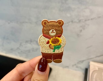 リボン付きピンクのテディベア刺繍パッチ - 粘着式、縫い付け式 - Etsy