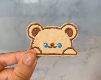 Light Brown Teddy Bear with Blue Eyes Embroidery Patch - Iron On, Sew On