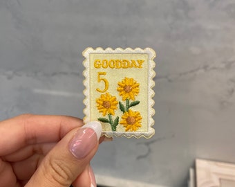 Yellow Vintage Floral Stamp Embroidery Patch - Iron On, Sew On