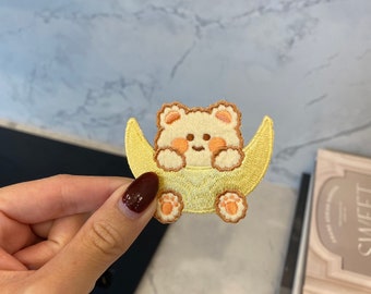 Kawaii Bear com patch bordado de lua crescente - Costure, passe a ferro