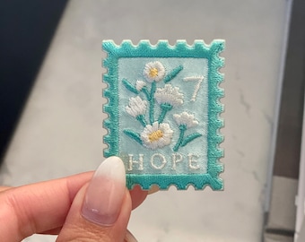 Blue Hope Vintage Stamp Embroidery Patch - Iron On