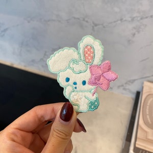 Blue Bunny Embroidery Patch - Iron On, Sew On, Rabbit Patch