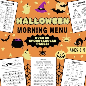 Halloween Morning Menu Pages | Preschool Morning Menu | Preschool Worksheets | Morning Menu Homeschool | Printable PDF, Digital Download