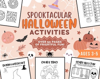 50 Printable Kids Halloween Activities, Halloween Coloring Pages, Halloween Word Search, Halloween Bundle, Printable PDF, Digital Download