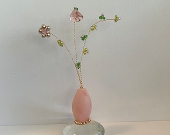 Delicate Miniature Pink Beaded Flower Bouquet Gift for Mom, Sister, Girlfriend, Wife, Friend