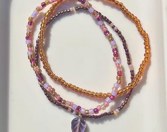 Czech Glass Leaf Bracelet Set: Fall Colors Seed Beads Stretch Jewelry