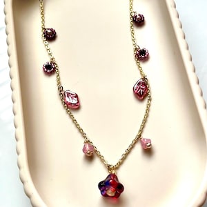 Shades of Spring Dainty Pink Flower Charm Pendant Necklace, Delicate 18k Gold-Plated Charm Necklace, Gift for Her