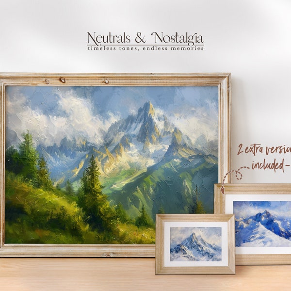 Alps Mountain Wall Art Prints | Set of 3 Printable Scenic Oil Paintings, Alpine Wall Decor, France Poster, Nature Digital Prints