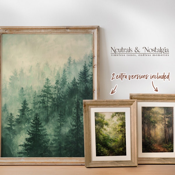 Misty Evergreens of Madeira Island | Set of 3 Portugal Oil Paintings | Laurel Forest Scenes | Digital Prints
