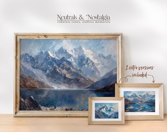 Himalaya Nepal Gosaikunda Lago Langtang Lirung Stampe d'arte da parete / Set di 3 dipinti ad olio di montagna stampabili, Decorazione del paesaggio del Nepal, Arte del lago