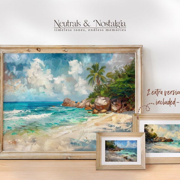 Seychelles La Digue Wall Art Prints | Set of 3 Printable Tropical Oil Paintings, Seychellois Wall Decor, Anse Coco Poster,Secluded Cove Arts