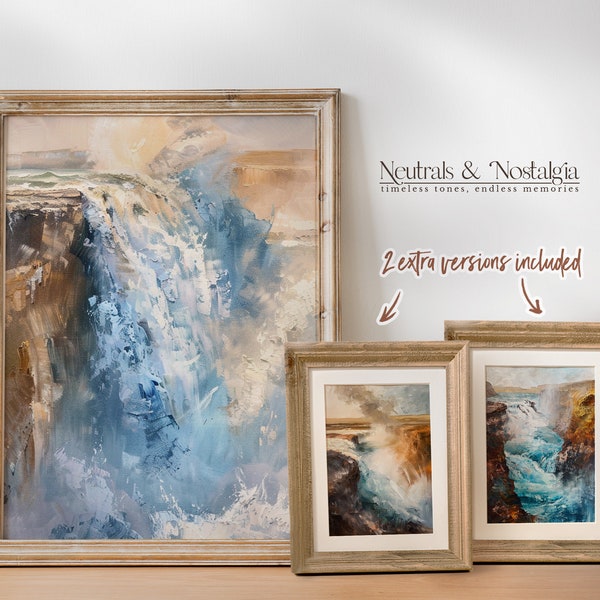 Strokkur Geyser and Gullfoss | Set of 3 Geothermal Oil Paintings | Iceland | Dynamic Hot Springs Scenes | Digital Prints