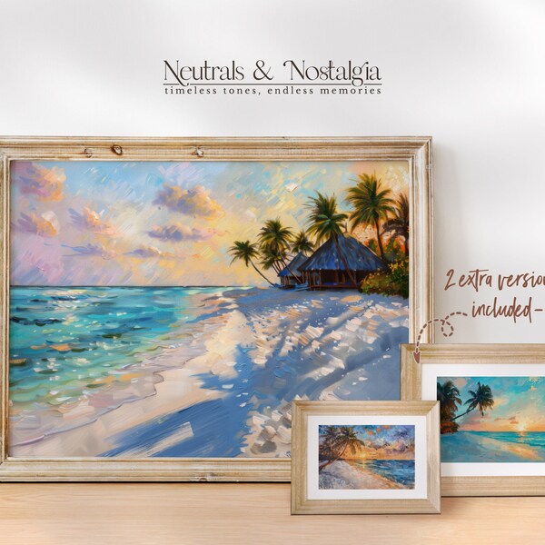 Maldives Sunset Views Wall Art Prints | Set of 3 Printable Coastal Oil Paintings, Maldivian Wall Decor, Sunset Veligandu Island Poster