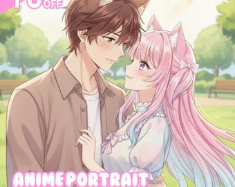 Custom Anime Portrait, Couple Gift, Anime Portrait, Anime Illustration, Family Portrait, Personilized, Wedding Gift, Birthday