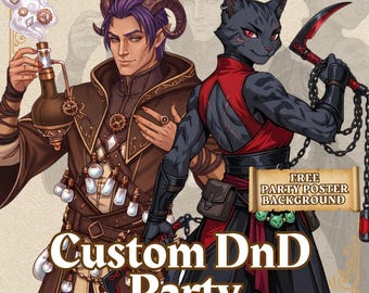 Arte de personajes personalizado para fiestas de DnD, comisión de DnD, mazmorras y dragones, diseño de personajes de fantasía, rol, retrato de DnD, hoja de personaje de DnD