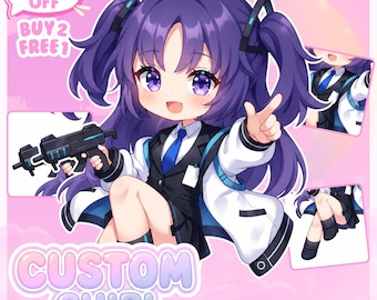 Benutzerdefinierte Chibi Charakter Illustration | Chibi Charakter | benutzerdefinierte chibi auftrag | Anime Chibi | Chibi PF | Chibi Kunst | Chibi Auftragsarbeit