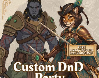 Arte de personajes personalizado para fiestas de DnD, comisión de DnD, mazmorras y dragones, diseño de personajes de fantasía, rol, retrato de DnD, hoja de personaje de DnD