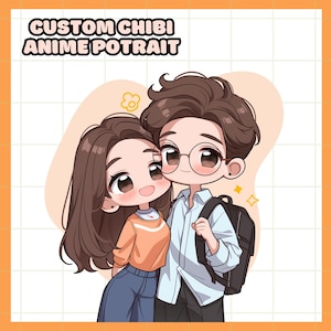 Aangepaste Chibi-animeportret, aangepast paarportret, anime-portret, cadeau paar, Chibi-logo, Chibi-emotes, verjaardag, familie, bruiloft