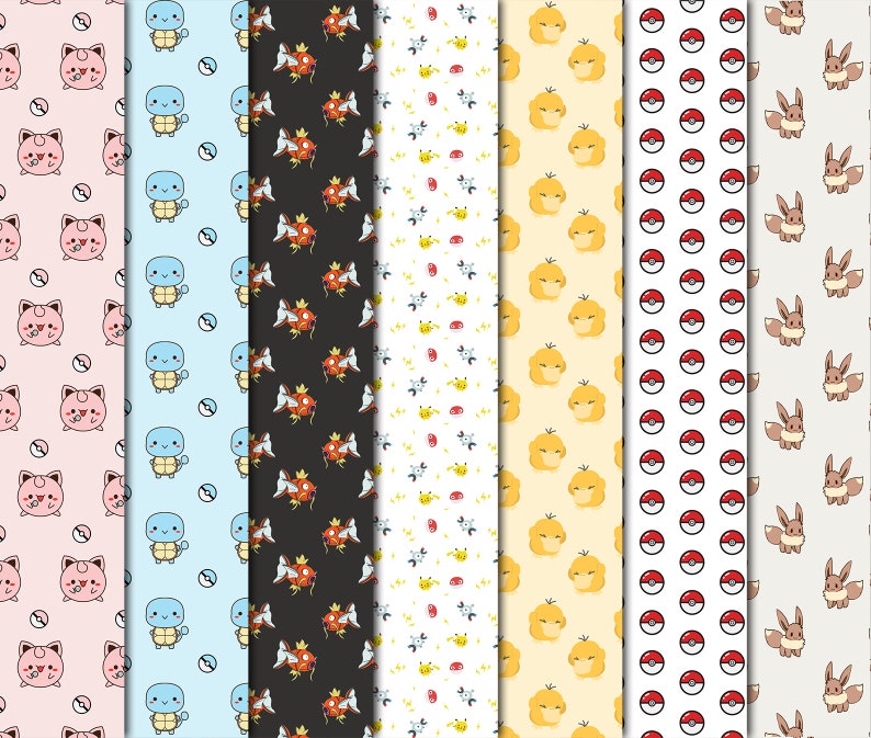 50 Pokemon Digital Paper, Printable Scrapbooking Designs, Pattern ...