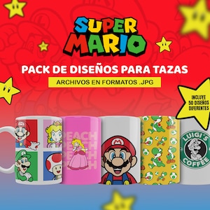 Super Mario Bros Mugs Design Pack, Mario und Luigi Packung mit 45 Designs zum Sublimieren von Tassen