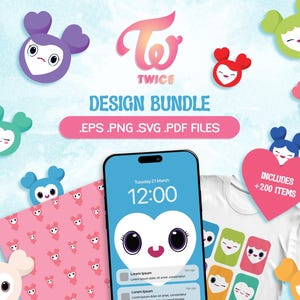 Twice Mega Bundle +200 elementi grafici Design per magliette, carta digitale, sfondo per smartphone, adesivi, Lovelys, vettori di design Twice K-pop