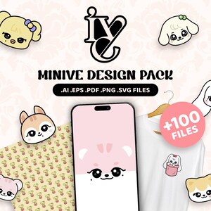 Puede incluir: Un paquete de diseño digital con más de 100 archivos con adorables animales de dibujos animados. El paquete incluye una variedad de diseños, como una funda de teléfono rosa con una cara de animal de dibujos animados, una camiseta blanca con un animal de dibujos animados en un bolsillo y un fondo estampado con animales de dibujos animados. Los diseños son perfectos para crear regalos personalizados, decoración del hogar y mucho más.