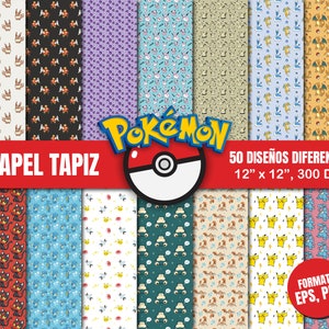 50 carta digitale Pokemon, disegni di scrapbooking stampabili, modello, carta da parati, carta digitale, design, Pokemon Pattern Vector PNG