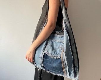 Denim bag Denim tote bag Upcycled jeans bag One of a kind Denim upcycled handmade bag