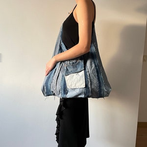 Crossbody bag Upcycled jeans Patchwork bag One of a kind denim bag Large denim bag Vintage style denim bag
