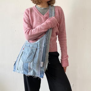 Crossbody jean bag Medium size denim bag Upcycled jeans bag with frayed edges Patchwork bag Vintage style bag Custom every bag