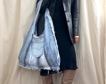 Ljus denim Stor tote-väska med Levi's-ficka Vändbar rymlig boho-väska