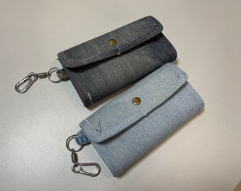 Denim wallet Large womens wallet Leather and denim Women wallet Vintage style Boho style wallet Cash and coin wallet