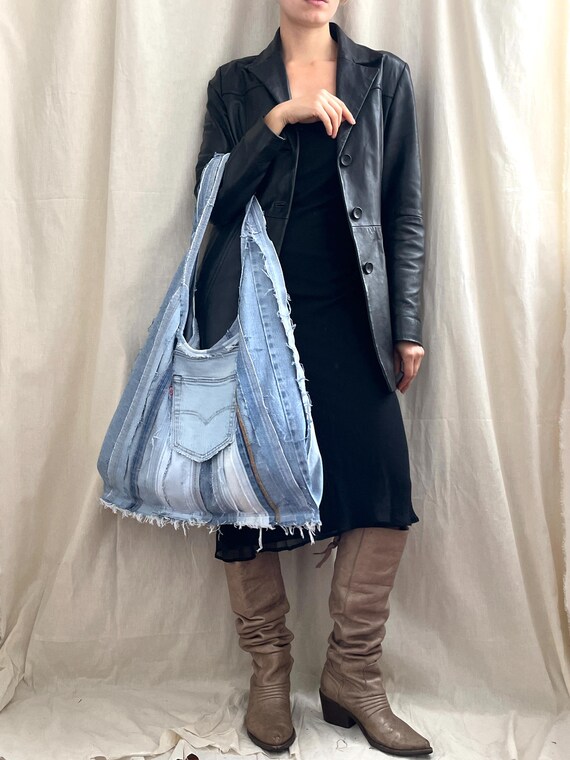 Light denim Large tote with Levi's pocket Reversible roomy boho bag