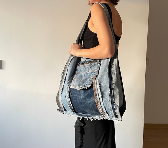 【RONRON】24fw RIBBON POINTED DENIM TOTE BAG RIBBON POINTED DENIM TOTE BAG MEDIUM BLUE - RONRON 론론