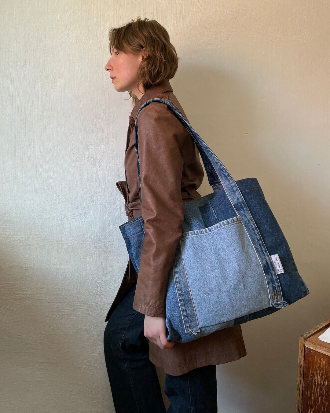 DENIM MARCHE BAG LARGE (Two-sided printing) NATURAL