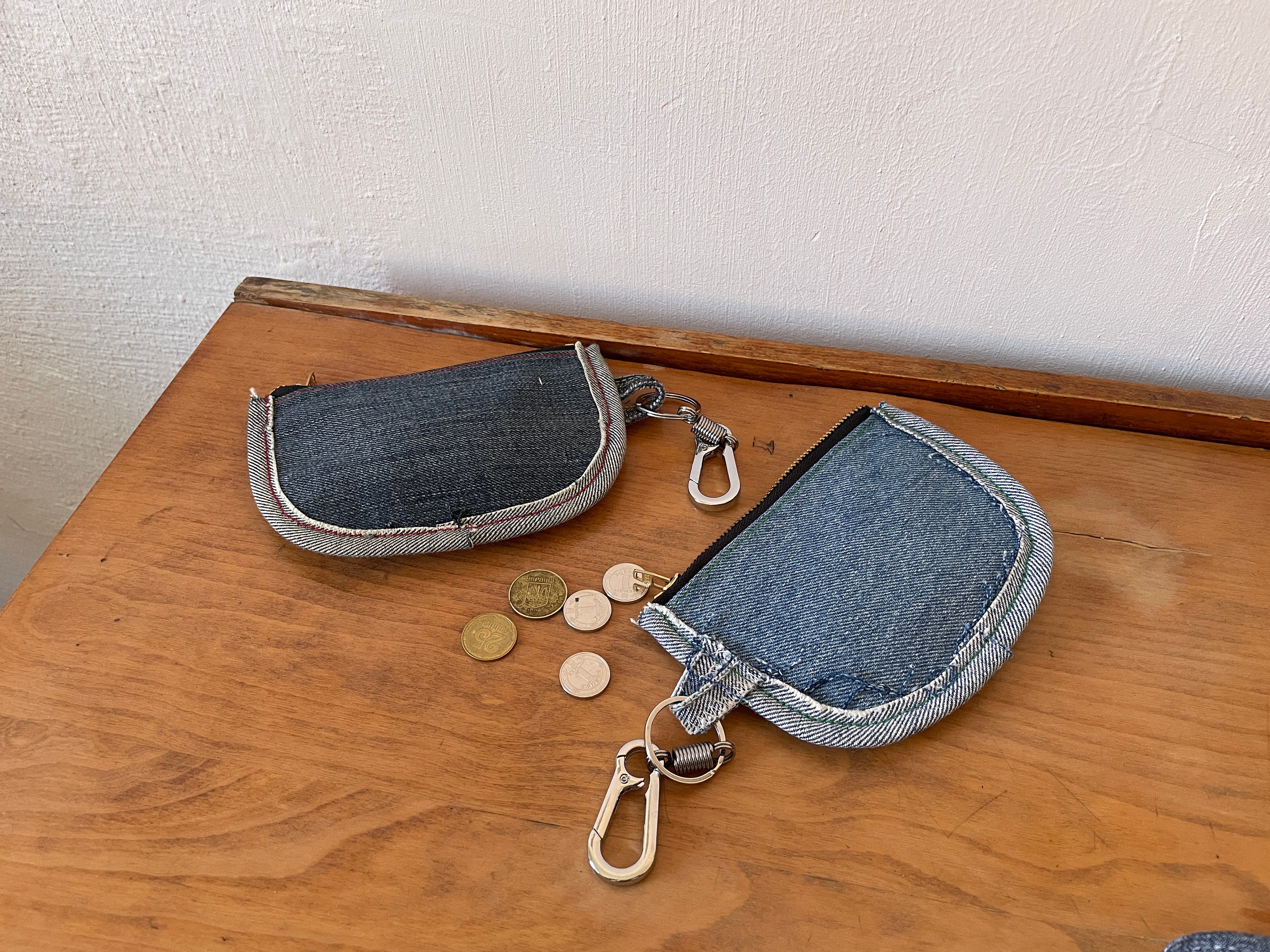 Upcycled Coin Pouch Small Denim Wallet Keychain - Etsy