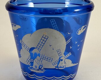 1940's Hazel Atlas Cobalt Blue and White Windmill Glass Bowl