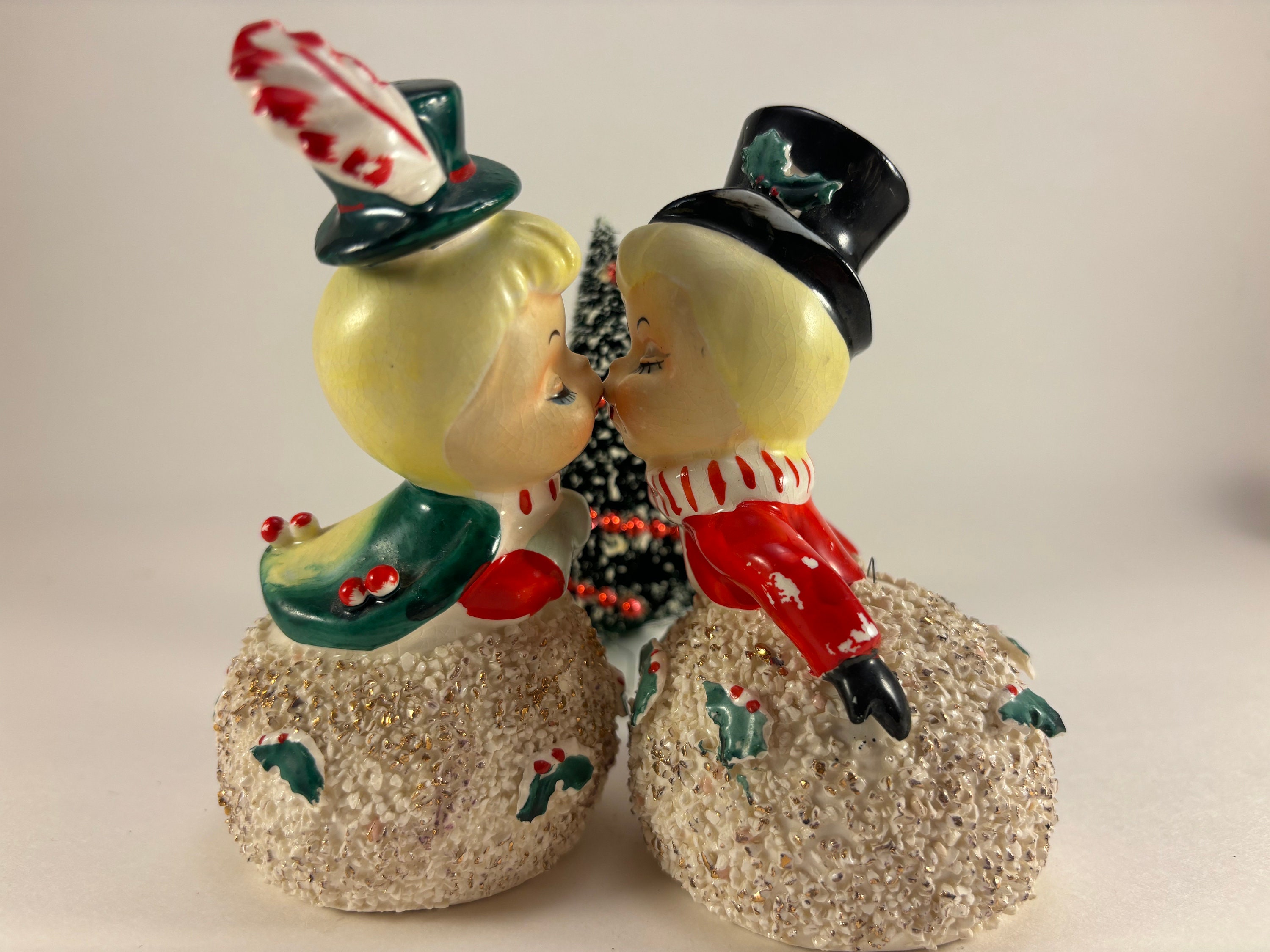Vintage Geo. Z. Lefton Christmas Kissing Snowball Boy and Girl Bells Etsy