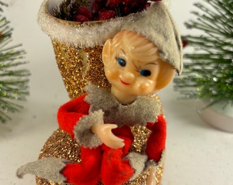 1950's Christmas Pixie Elf on Gold Boot