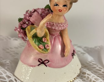 1950's Napcoware Pink Planter Girl with Basket of Flowers