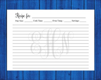 Recipe cards Monogrammed recipe cards Personalized recipe cards Blank recipe cards