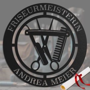Friseur Metallschild | Handwerker Geschenk personalisiert | Beruf Geschenk aus 2mm Stahl in hochwertiger Verarbeitung | Zunft Wanddeko