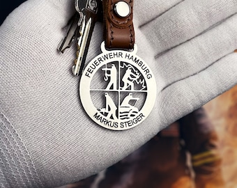 Feuerwehr Anhänger | Schlüsselanhänger personalisiert | Feuerwehrmann Papa Geschenk | Schlüsselanhänger mit Gravur | Lizenznehmer des DFV