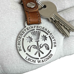 Schoorsteenvegerhanger | Vakmancadeau | Gepersonaliseerde sleutelhanger | Sleutelhanger met gravure | Roestvrijstalen hanger