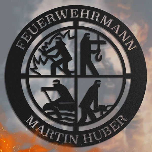 Zunftzeichen Feuerwehrmann – Personalisiertes Metallschild, Wanddeko für Feuerwache & Heim, Geschenk für Brandbekämpfer und Lebensretter