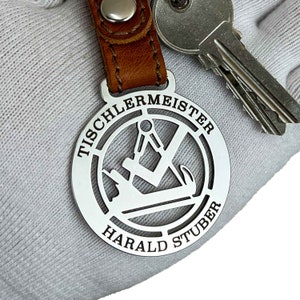 Timmermanhanger | Vakmancadeau | Gepersonaliseerde sleutelhanger | Sleutelhanger met gravure | Roestvrijstalen hanger