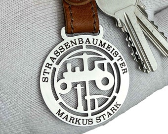 Master Road Builder Pendant | Road Builder Gift | Personalized Keychain | Keychain with Engraving | Stainless Steel Pendant