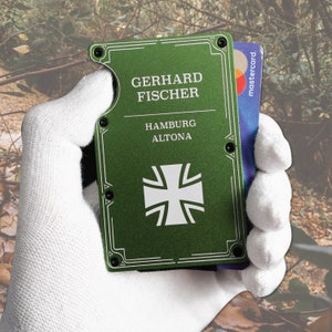 Tarjetero con Cruz de Hierro / Billetera de Aluminio Personalizada con Grabado / Regalo para Soldados y Veteranos / Tarjetero de Alta Calidad