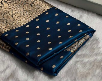 Blue Shades Booti Mashru Katan Banarasi Silk Saree: Indian Wedding Saree