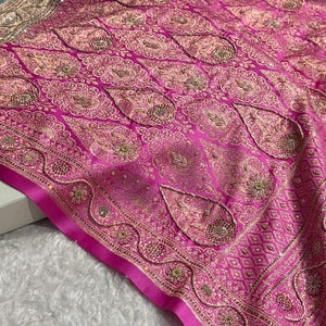 Turquoise Shades Mashru Katan Banarasi Silk Saree With Swarovski and Zardozi Work: Indian Wedding image 5